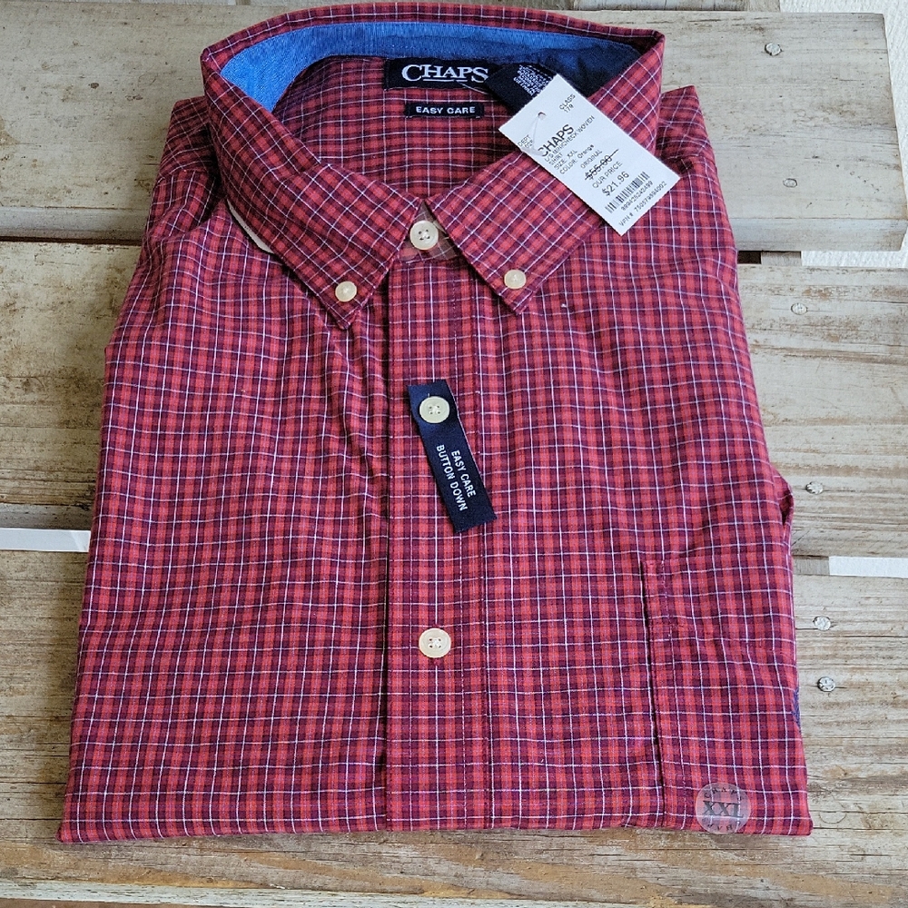 Chaps Red and Blue Casual Button Down Shirt Men's XXL